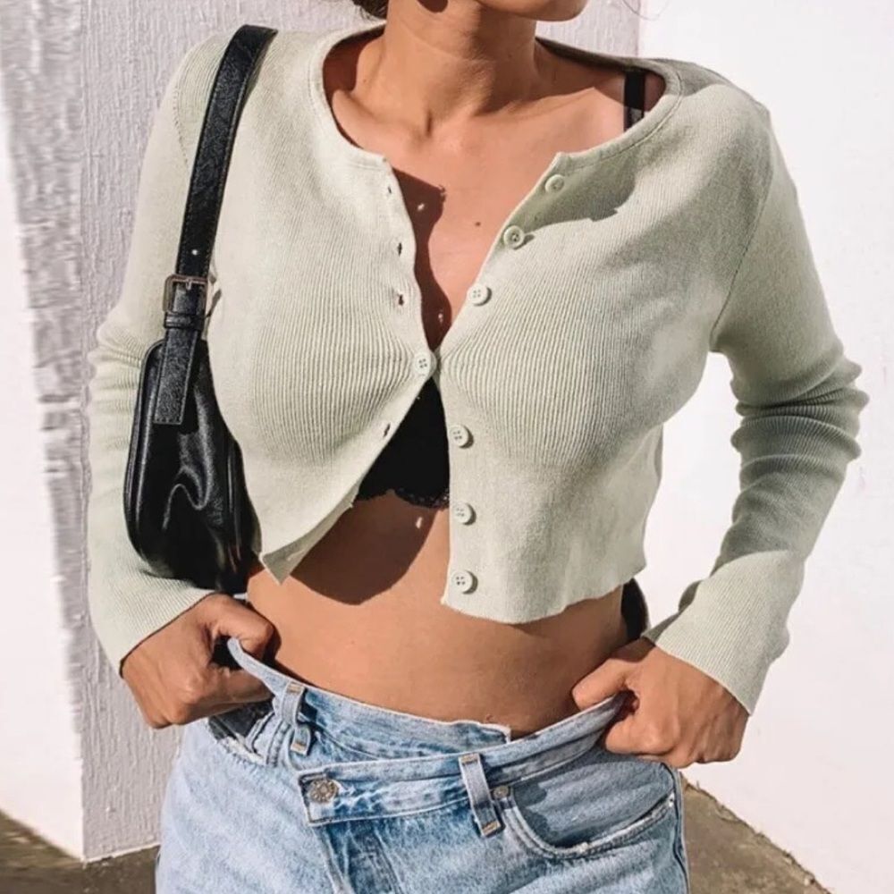 Princess polly sage green cropped cardigan